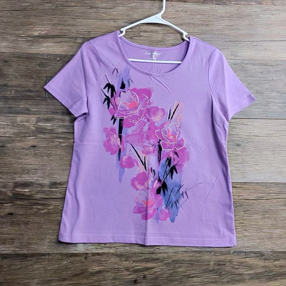 Breckenridge Lavender Floral Short Sleeve Top